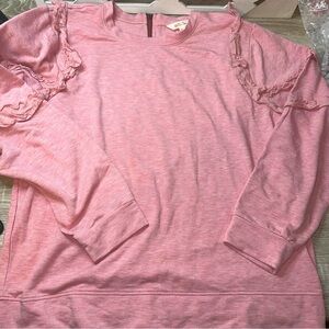 Matilda Jane Songbird Ruffle Sweatshirt in heather pink. Women’s Size large